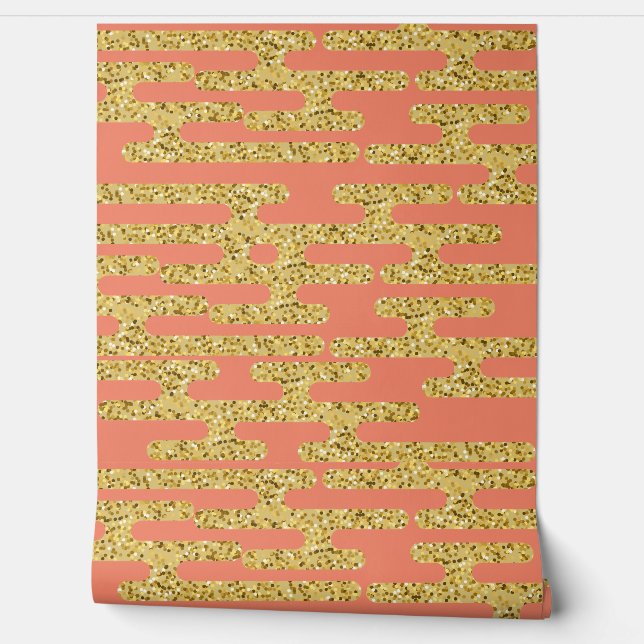 Pink and Golden Pattern Modern Wallpaper (Unrolling)