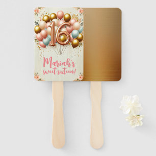 Pink and Golden Sweet Sixteenth Birthday Party Hand Fan