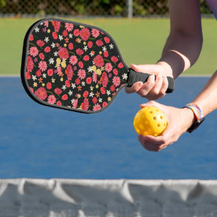 Pink and Golden Yellow Floral Pattern Pickleball Paddle