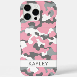 Pink and Gray Camouflage Personalized iPhone 16 Pro Max Case
