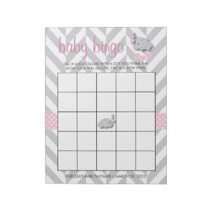 Pink and Gray Elephant   Baby Shower - Game Notepad
