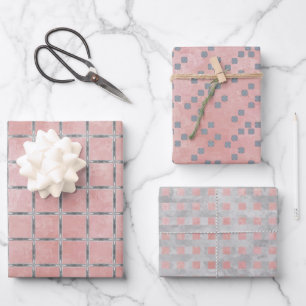 Pink and Gray Geometric  Wrapping Paper Sheets