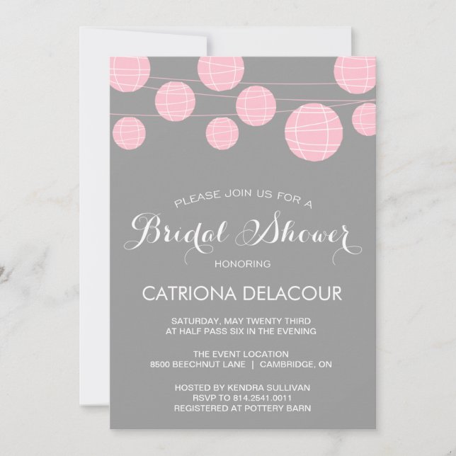 PINK AND GRAY LANTERNS BRIDAL SHOWER INVITATION (Front)