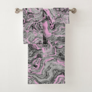Pink and gray Marble abstract Bath Towel Set