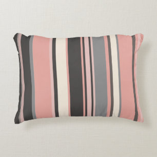 Pink and Gray Mid-century Modern Stripes   Accent Pillow