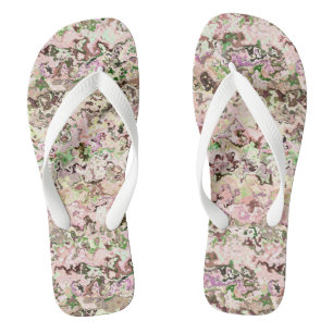 pink and Green Abstract Flip Flops