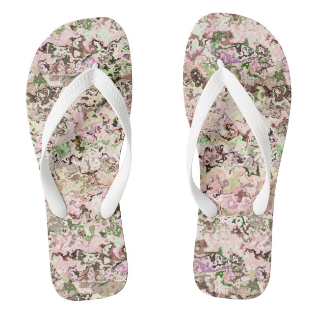 pink and Green Abstract Flip Flops (Footbed)