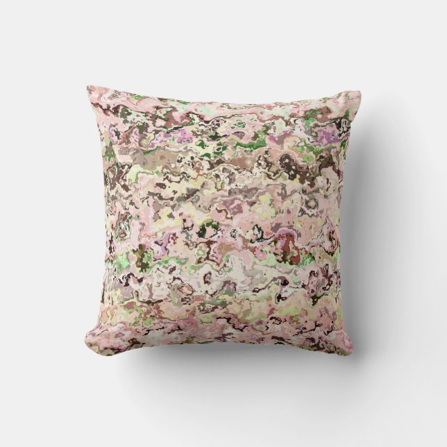 Pink and Green Abstract Throw Pillow (Front)