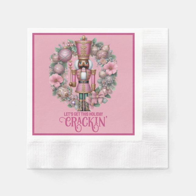 Pink and Green African American Nutcracker Holiday Napkin (Front)