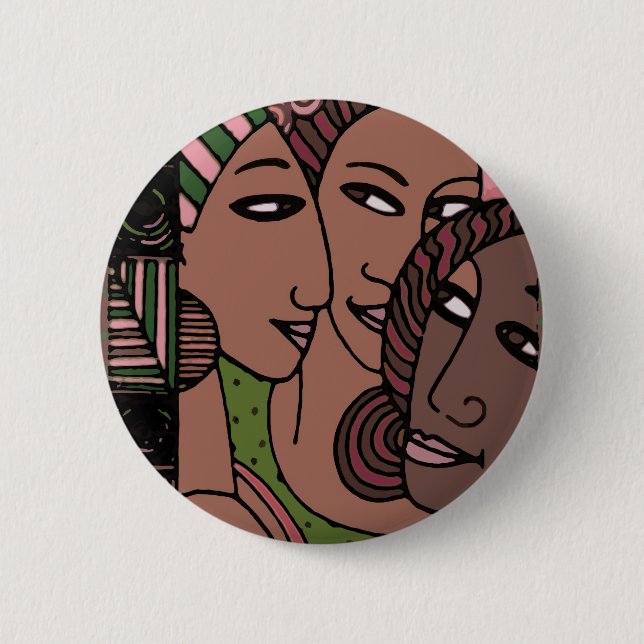 Pink and Green African American Women 2 Inch Round Button (Front)