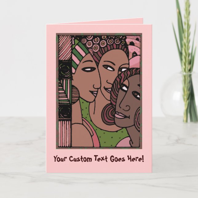 Pink and Green African American Women Card (Front)