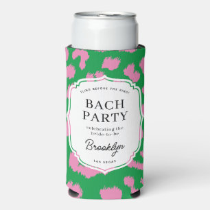 Pink and Green Animal Print Bachelorette Party Seltzer Can Cooler
