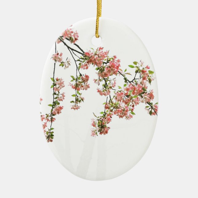 Pink and Green Apple Blossoms Ceramic Ornament (Front)