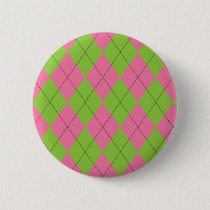 Pink and Green Argyle 2 Inch Round Button
