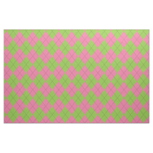 Pink and Green Argyle Black Fabric