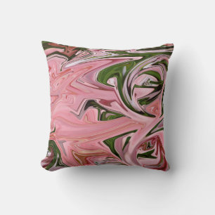 Pink and green art flow throw pillow