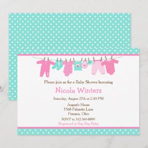 Pink and Green Baby Line Baby Shower Invitation