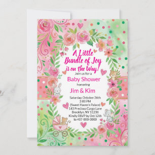 Pink and Green Baby Shower Invitation