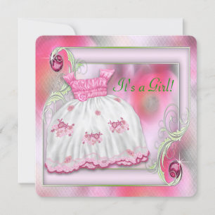 Pink and Green Baby Shower Invitation
