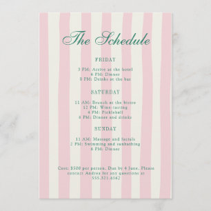 Pink and Green Bachelorette Weekend Itinerary  Program