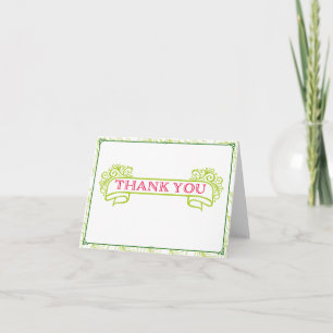 Pink and Green Banner Thank You Note Card