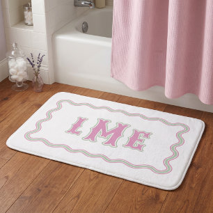 Pink and Green Bespoke Scalloped Monogram Bath Mat