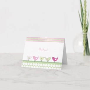 Pink and Green Birds Thank You Note Cards