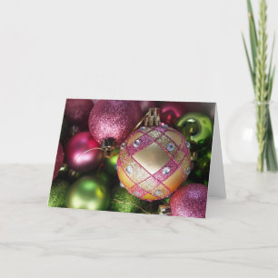 Pink and Green Bling Ornament Blank Christmas Card