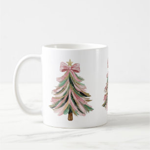 Pink and Green Brushstroke Christmas Tree Mug