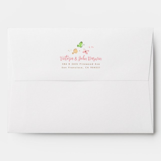 Pink and Green Butterflies Cute Giraffe Fur Print Envelope (Back (Top Flap))