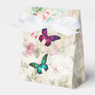 Pink and Green Butterflies on Shabby Vintage Roses Favor Box