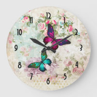 Pink and Green Butterflies on Shabby Vintage Roses