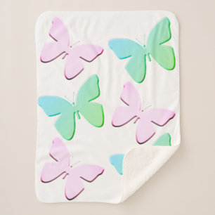 Pink and Green Butterflies Sherpa Blanket (Small)