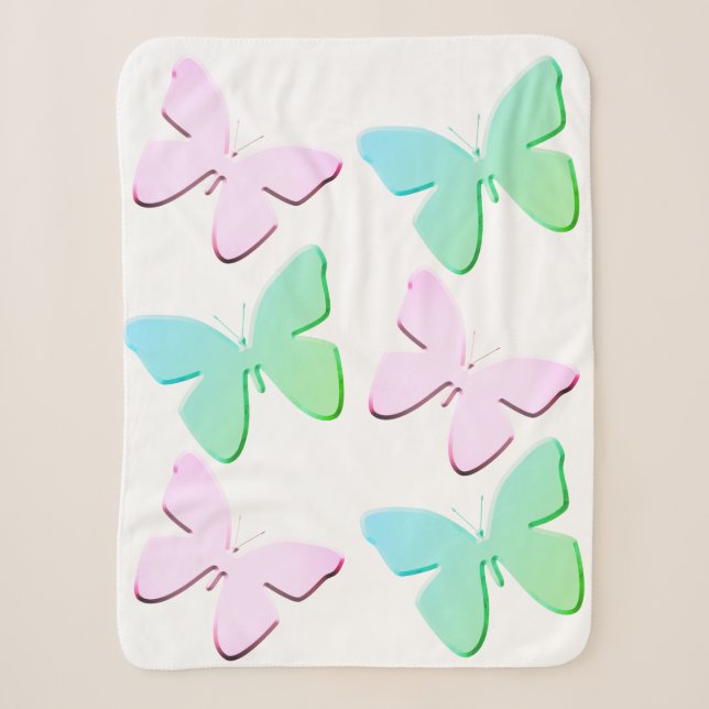 Pink and Green Butterflies Sherpa Blanket (Small) (Front)