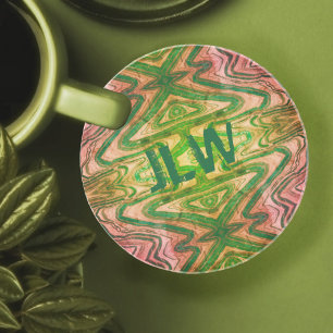 Pink and Green Butterfly Boho Sandstone Coaster