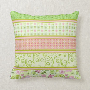 Pink and Green Butterfly Floral Throw Pillow