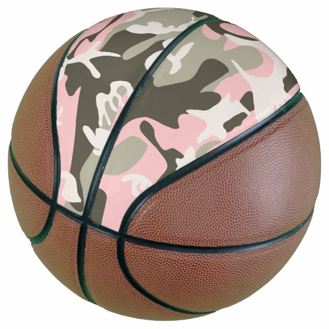 Pink and Green Camouflage, Military, Army Basketball (Angled)