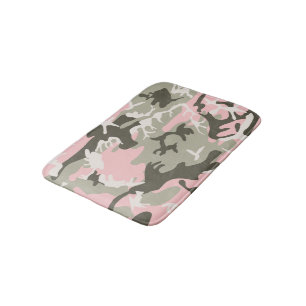 Pink and Green Camouflage, Military, Army Bath Mat