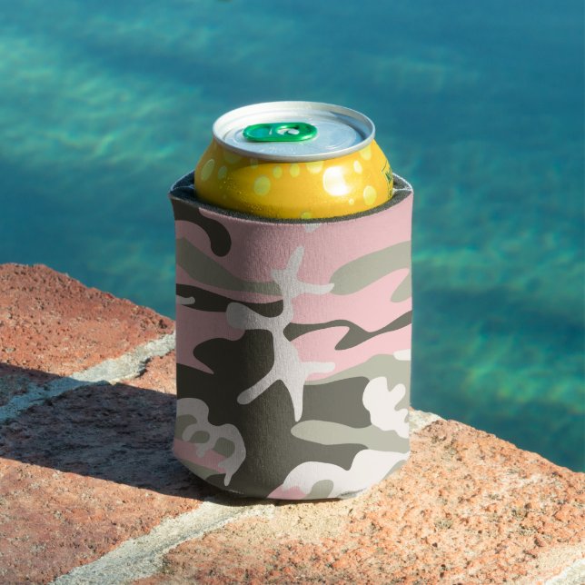 Pink and Green Camouflage, Military, Army Can Cooler (In Situ Pool)