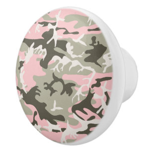 Pink and Green Camouflage, Military, Army Ceramic Knob
