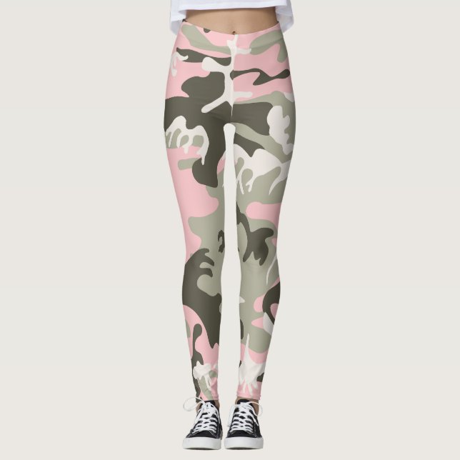 Pink and Green Camouflage, Military, Army Leggings (Front)