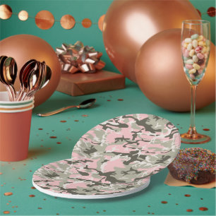 Pink and Green Camouflage, Military, Army Paper Plate