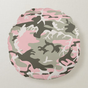 Pink and Green Camouflage, Military, Army Round Pillow