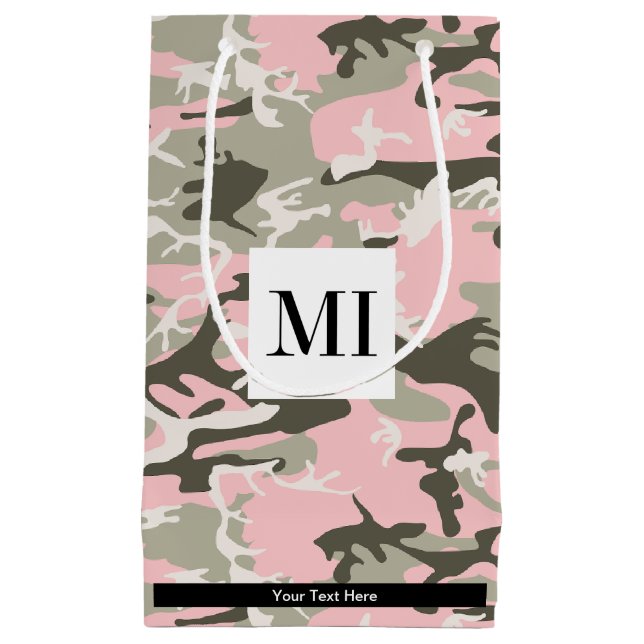 Pink and Green Camouflage, Military, Army Small Gift Bag (Front)