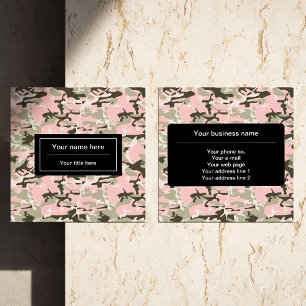 Pink and Green Camouflage, Military, Army Square Business Card