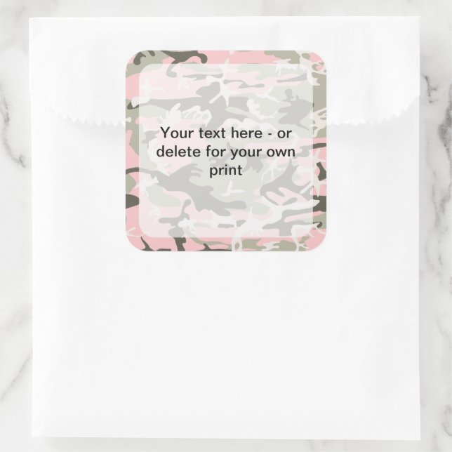 Pink and Green Camouflage, Military, Army Square Sticker (Bag)