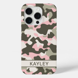Pink and Green Camouflage Personalized iPhone 15 Pro Case
