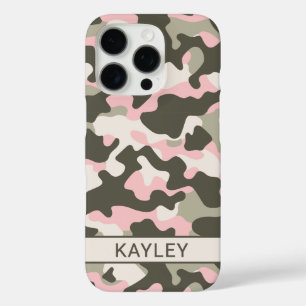 Pink and Green Camouflage Personalized iPhone 16 Pro Case