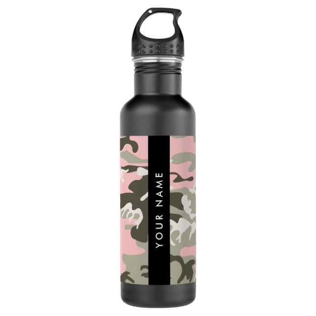 Pink and Green Camouflage Your name Personalize 710 Ml Water Bottle (Front)