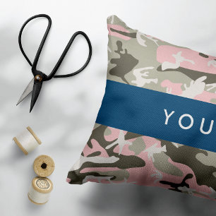 Pink and Green Camouflage Your name Personalize Accent Pillow
